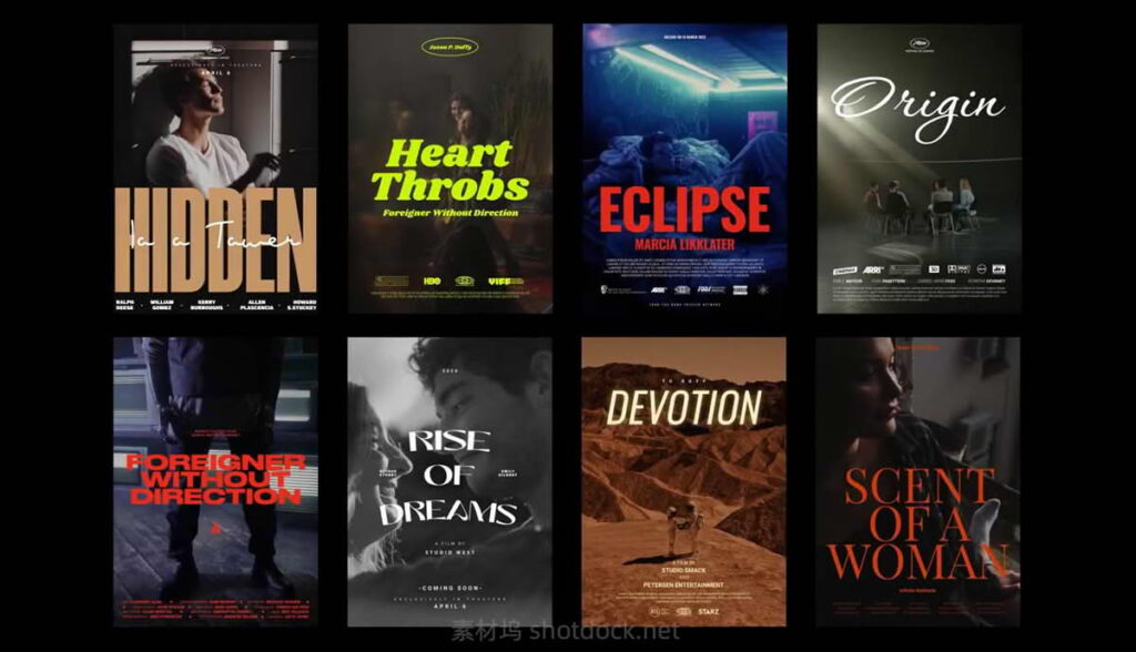 102款复古动态电影海报视频标题排版PSD/AE/PR模板设计套装 Pixflow – Animated Vertical Film Posters插图3 102款复古动态电影海报视频标题排版PSD/AE/PR模板设计套装 Pixflow – Animated Vertical Film Posters插图3