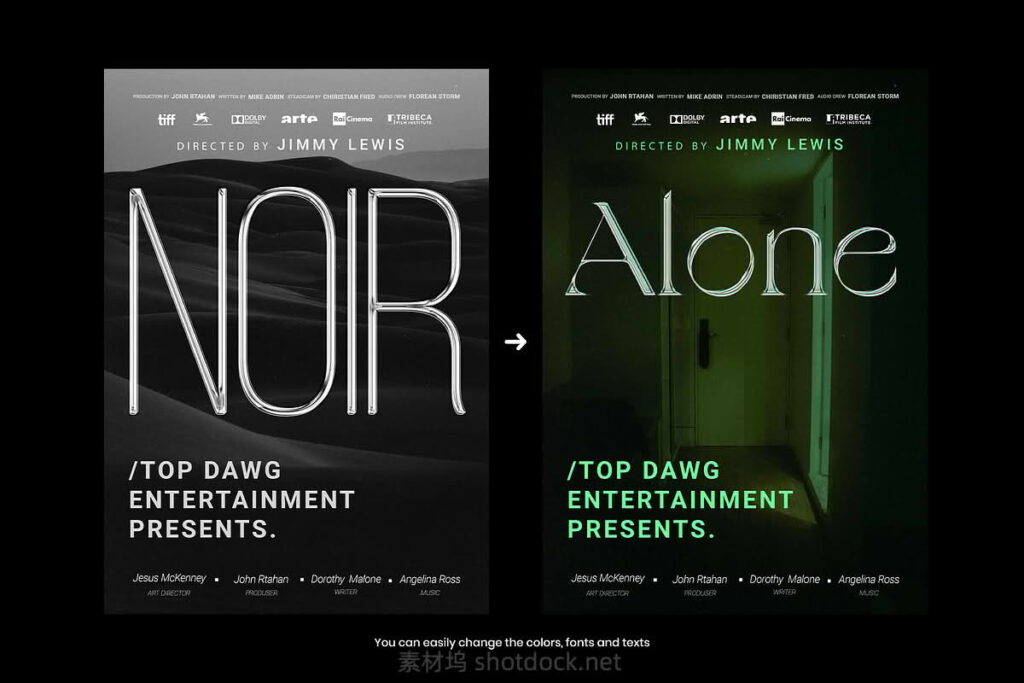 Adobe Photoshop模版PSD文件金属质感文字(铬)/预告片/电影标题/大片标题-Pixflow – Chrome Movie Posters插图3 Adobe Photoshop模版PSD文件金属质感文字(铬)/预告片/电影标题/大片标题-Pixflow – Chrome Movie Posters插图3