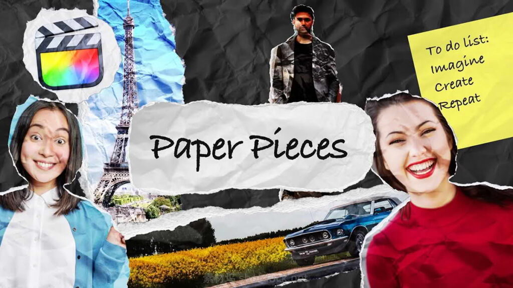FCPX插件:50种创意趣味纸张标题贴纸撕纸转场拼贴定格动画效果-FxFactory–Paper Pieces for Final Cut Pro插图 FCPX插件:50种创意趣味纸张标题贴纸撕纸转场拼贴定格动画效果-FxFactory–Paper Pieces for Final Cut Pro插图