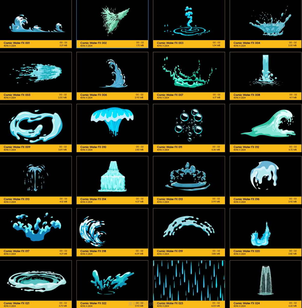 100多个卡通水花4K带通道视频-Busy Boxx V66: Comic Water FX插图1