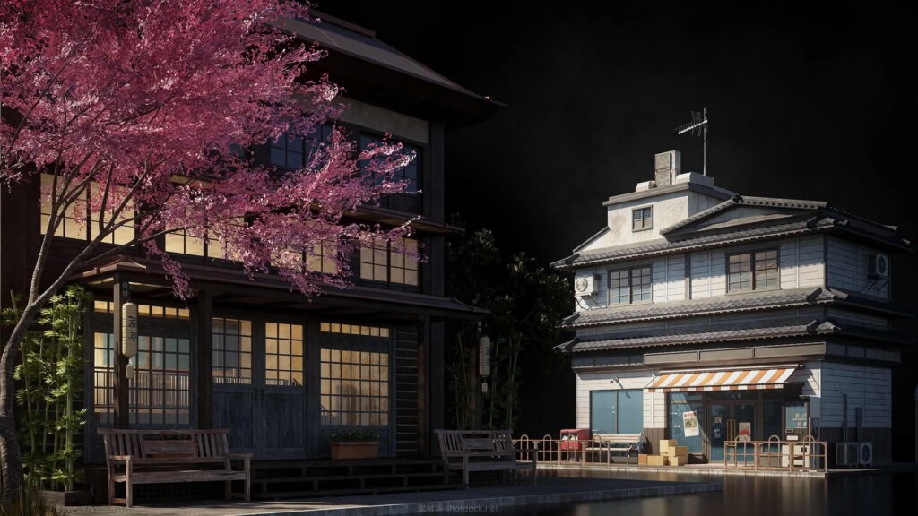 日本社区三维场景模型+4K贴图：FBX, OBJ and Blend-Japanese Neighborhoods插图2